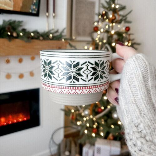 Hearth & Hand with Magnolia Red Green Stoneware Fair Isle COMFY Christmas Mug